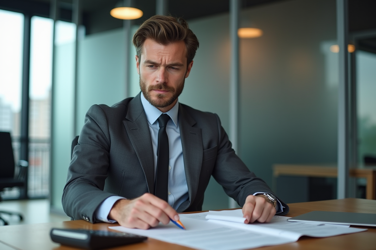 Banquier français examinant des documents financiers