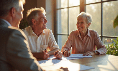 Couple mature discutant assurance vie avec conseiller