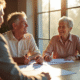 Couple mature discutant assurance vie avec conseiller