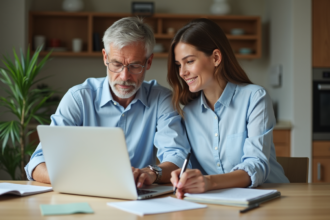 Couple français calculant une pénalité de prêt immobilier