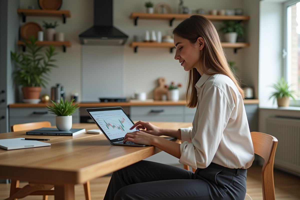 Jeune femme utilisant une tablette pour analyser des graphiques