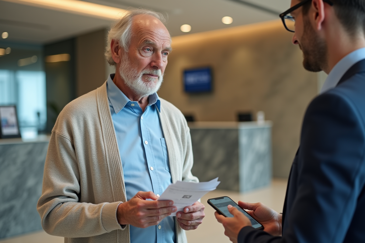 Homme âgé discutant avec un conseiller bancaire