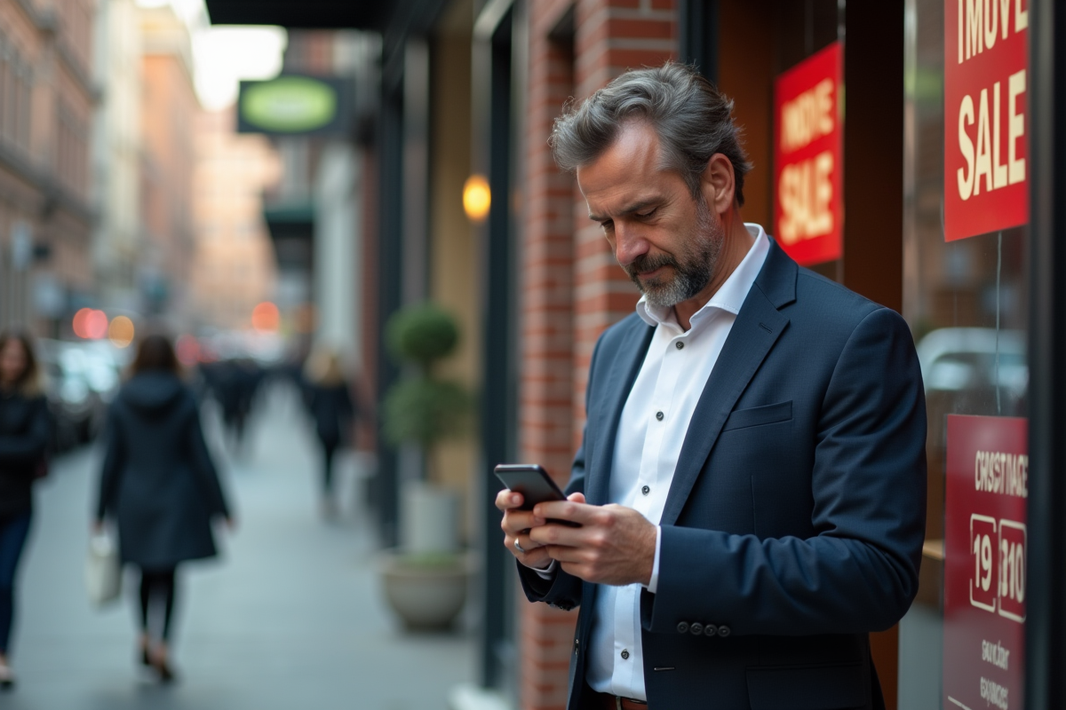 Homme d affaires regardant une vitrine de magasin