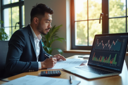 Personne confiante analysant documents financiers et crypto