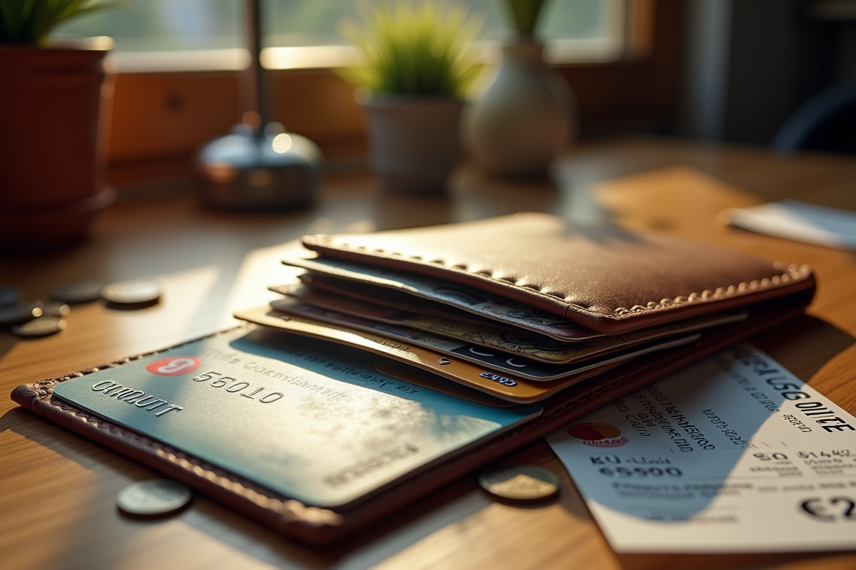 Portefeuille ouvert avec cartes bancaires et reçu cashback